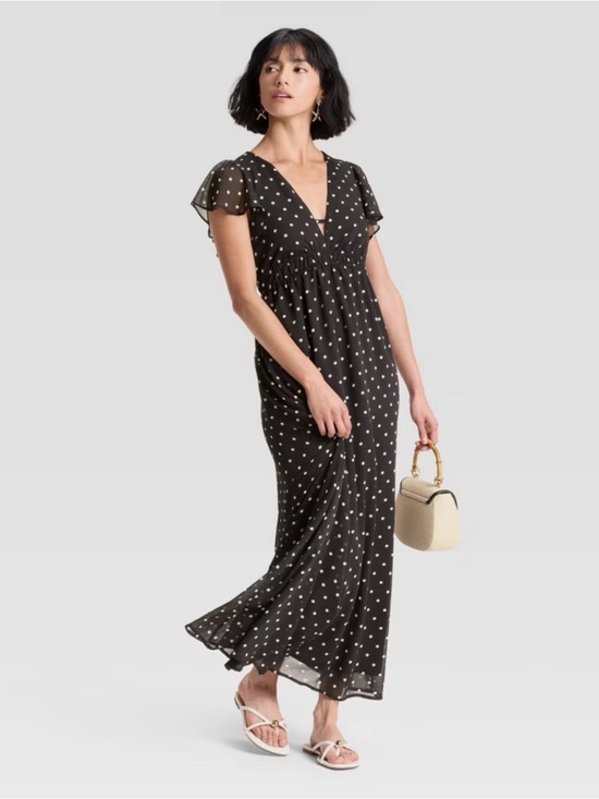 a new day Dresses & Skirts - a new day Black Polka Dot V-Neck Maxi Dress